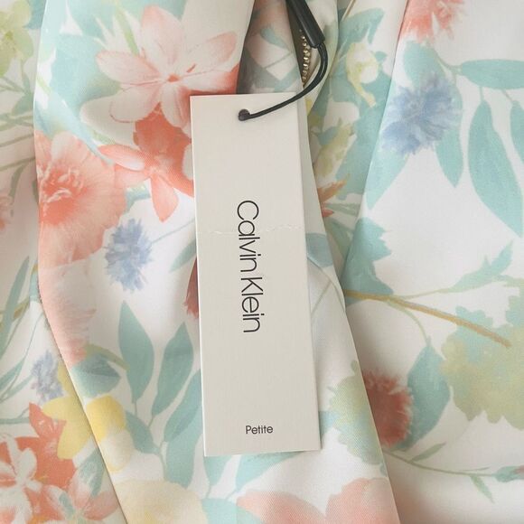 NWT Calvin Klein Pastel Floral Fit & Flare Scuba Sleeveless dress size 10P - Picture 10 of 12